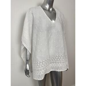 Reistor Tunic Top Womens M/L White Embroidered Eyelet Poncho Kimono Boho Beach